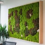 Moss wall art in a modern minimalist living room