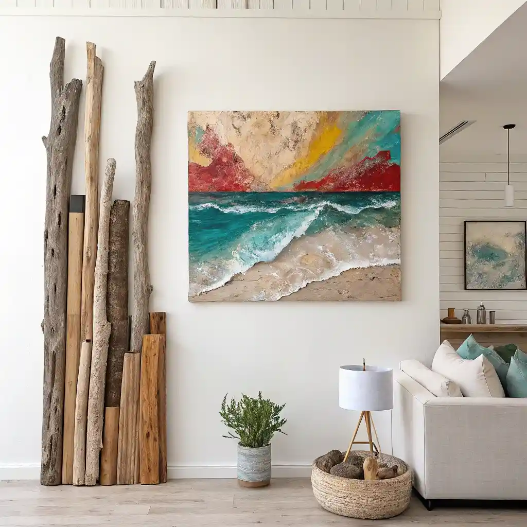 Contemporary beach wall art in bedroom
