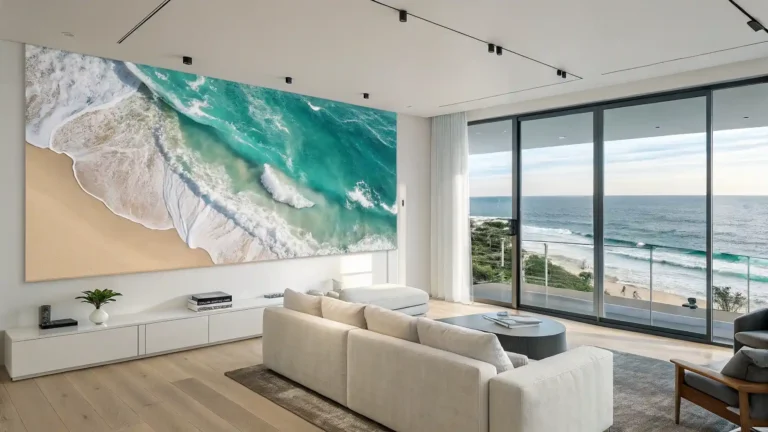Contemporary beach wall art in modern living room