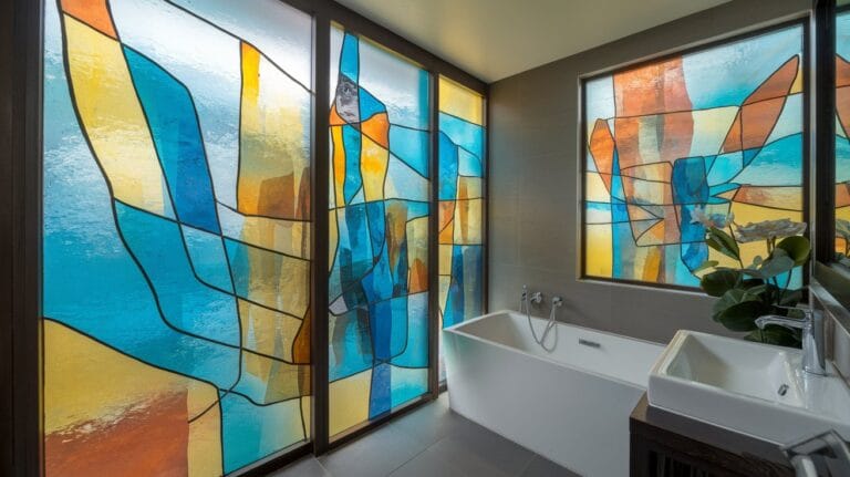 How to hang stained glass in a window in a bay window hung with vibrant stained glass casting colorful light