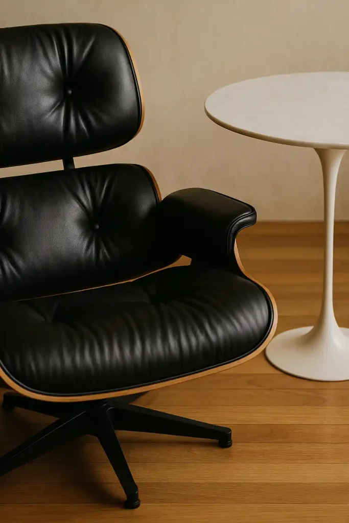 Mid century modern furniture with wood and metal	
