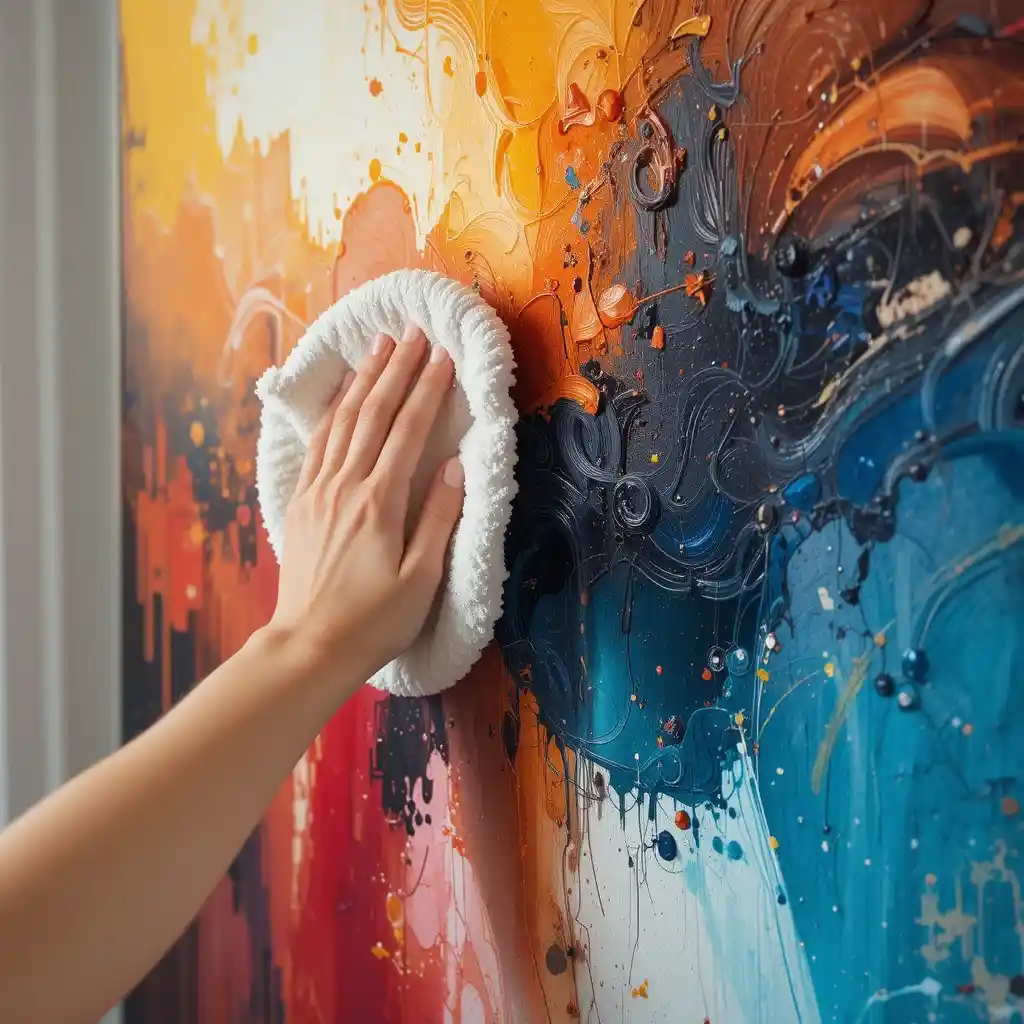Cleaning Modern Abstract Wall Art canvas with microfiber cloth