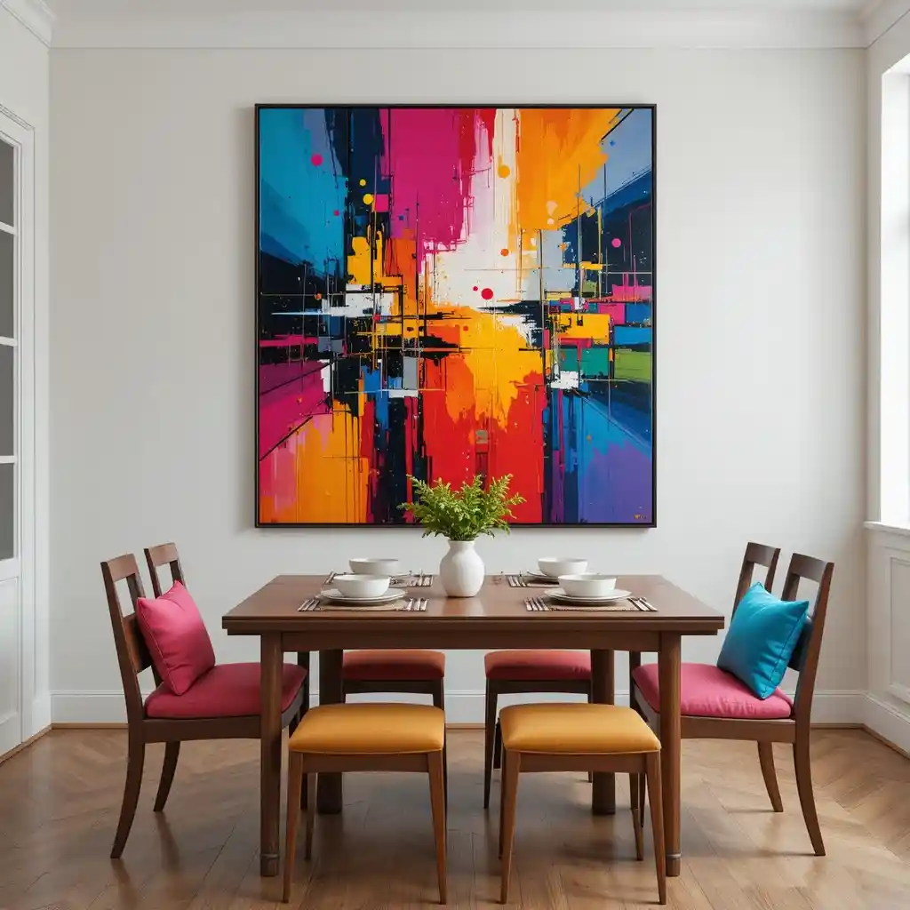 Colorful Modern Abstract Wall Art above dining table