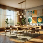 Mid century modern wall art in a bright living room
