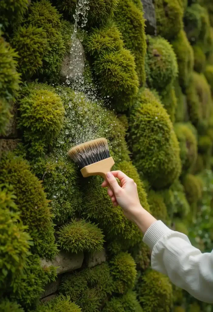 Cleaning and maintaining a preserved moss wall