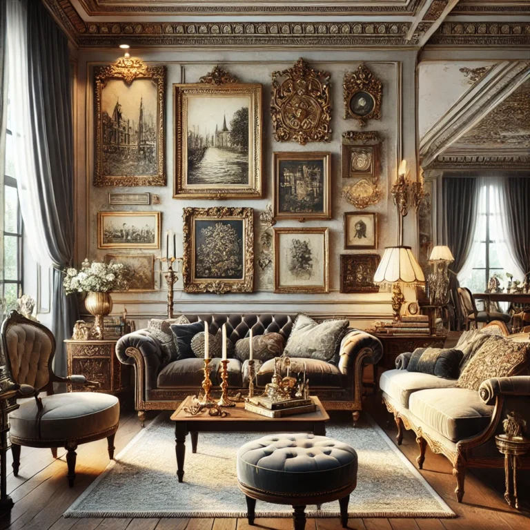 Cozy living room with vintage wall decor