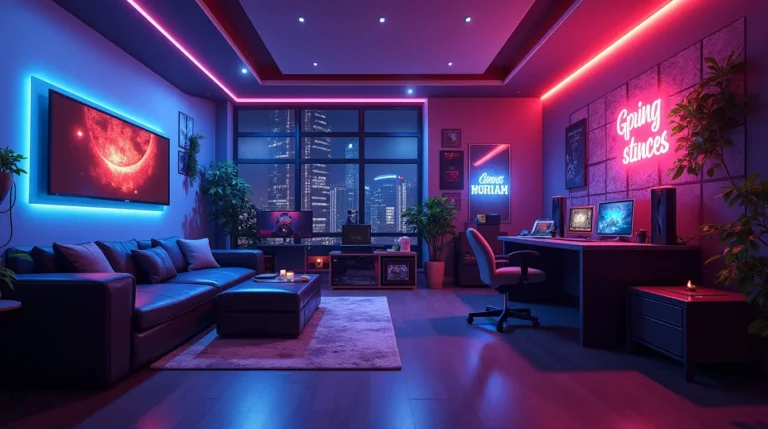 Modern game room combining sleek design, RGB lighting, and ergonomic furniture