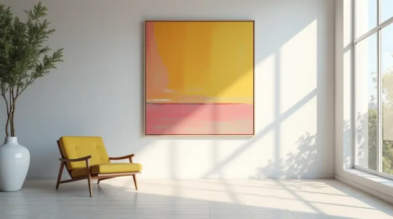 Modern living room with bold minimalist painting on the wall