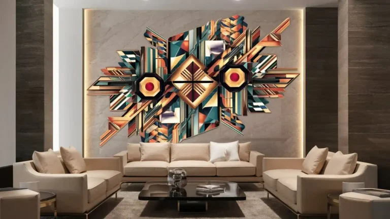 Modern living room with bold printable wall art on accent wall