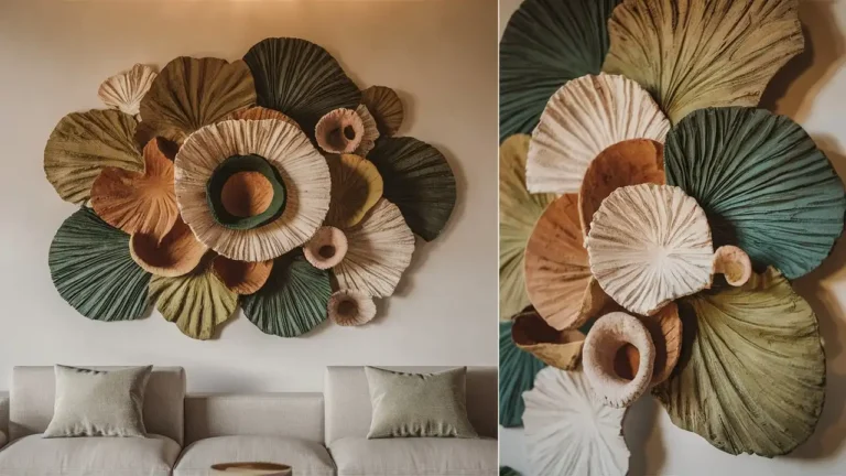 Modern living room featuring bold clay wall art"