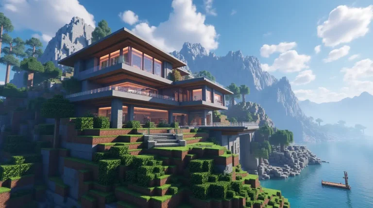 Vibrant Minecraft Houses with modern design and detailed textures.