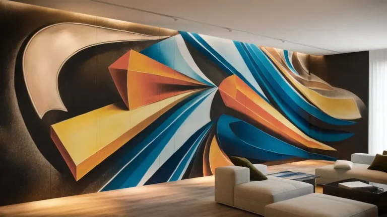 Modern living room showcasing bold mural wall art