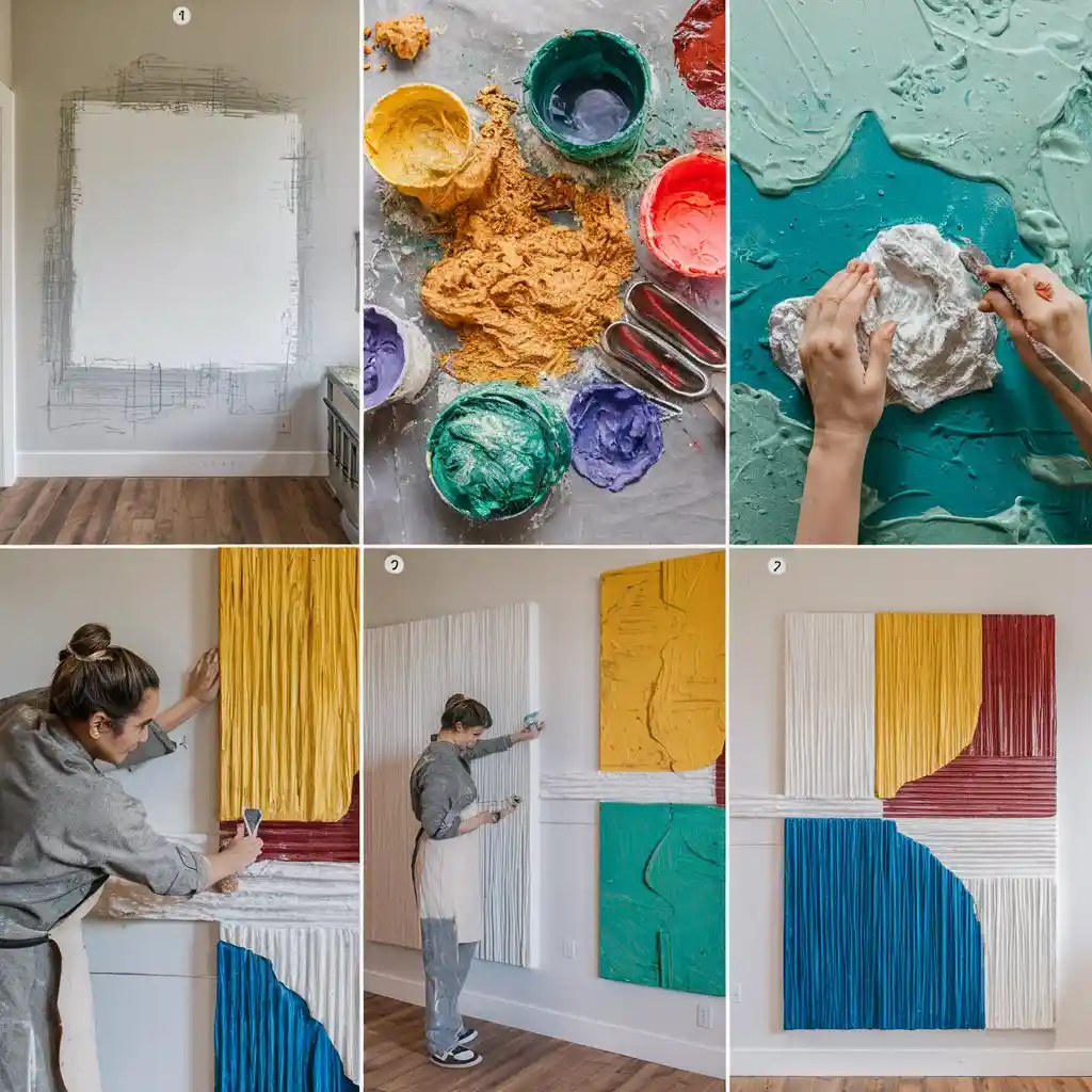 Four‑step process of creating DIY Large Wall Art from prep to seal