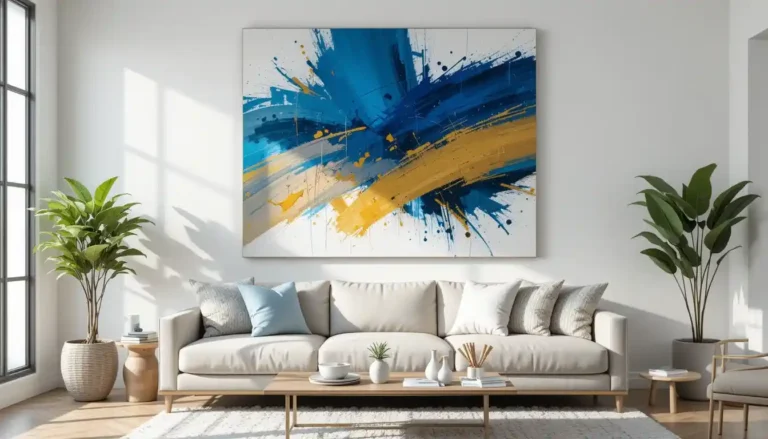 Modern living room showcasing DIY Large Wall Art above a sofa