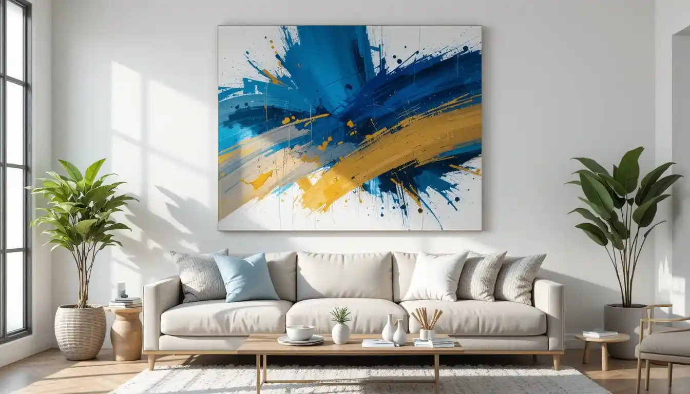 Modern living room showcasing DIY Large Wall Art above a sofa