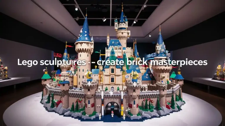 LEGO Sculptures displayed in a gallery with intricate brick details