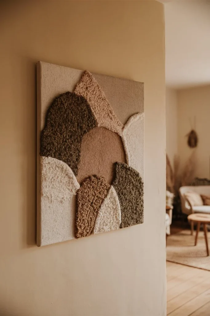 DIY textured wall art being made with plaster
