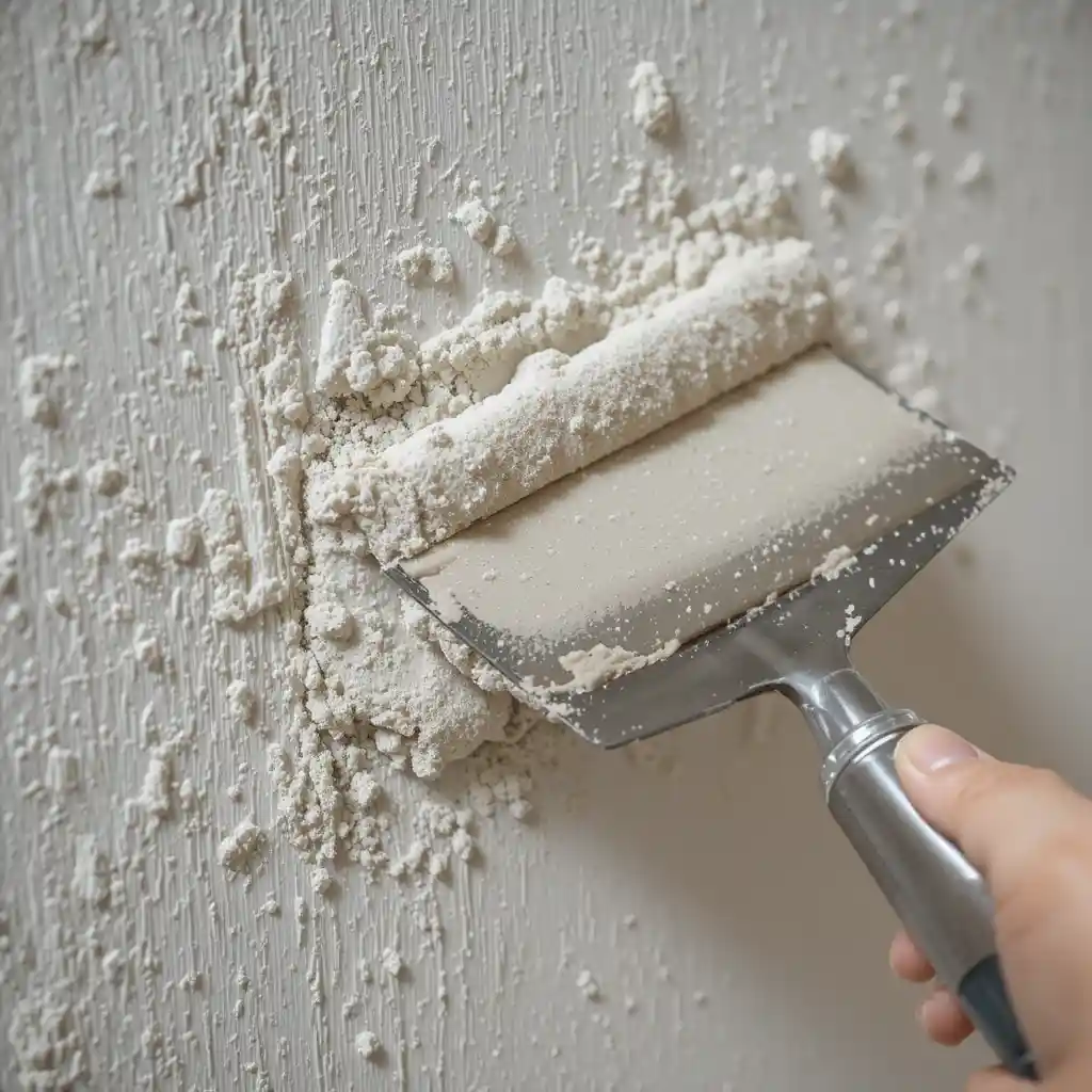 Cleaning a plaster crack and brushing on bonding agent for plaster wall repair