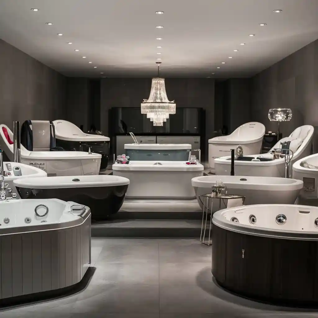Elegant bathroom with jacuzzi bath in room and cozy décor
