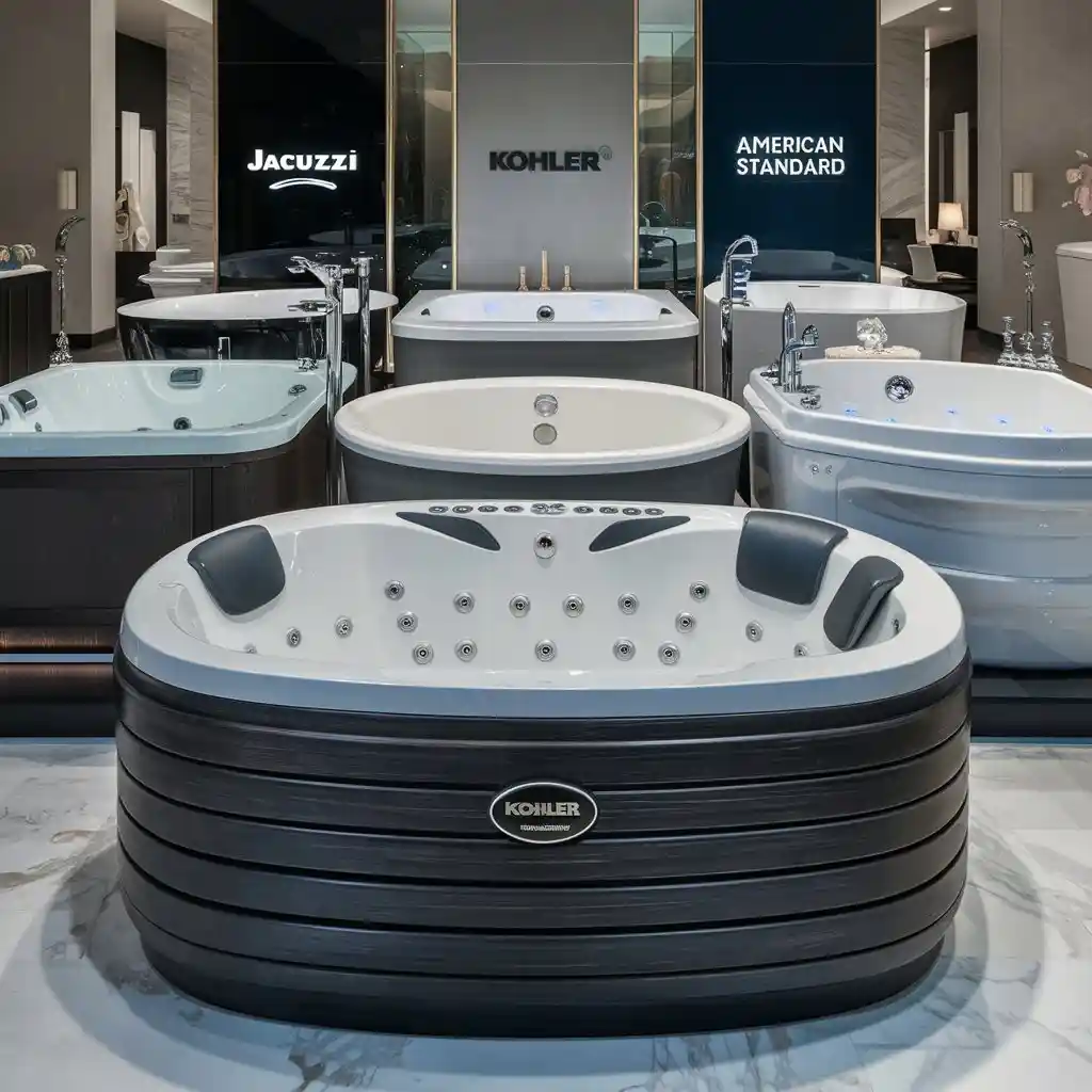 Jacuzzi tubs displayed in a luxury showroom for jacuzzi bath in room