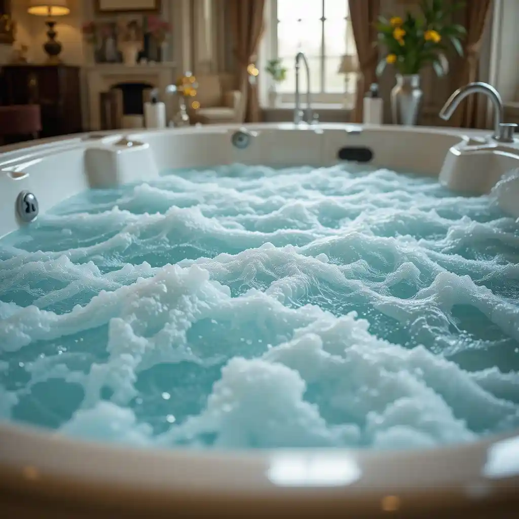 Close-up of jacuzzi bath in room with running water jets