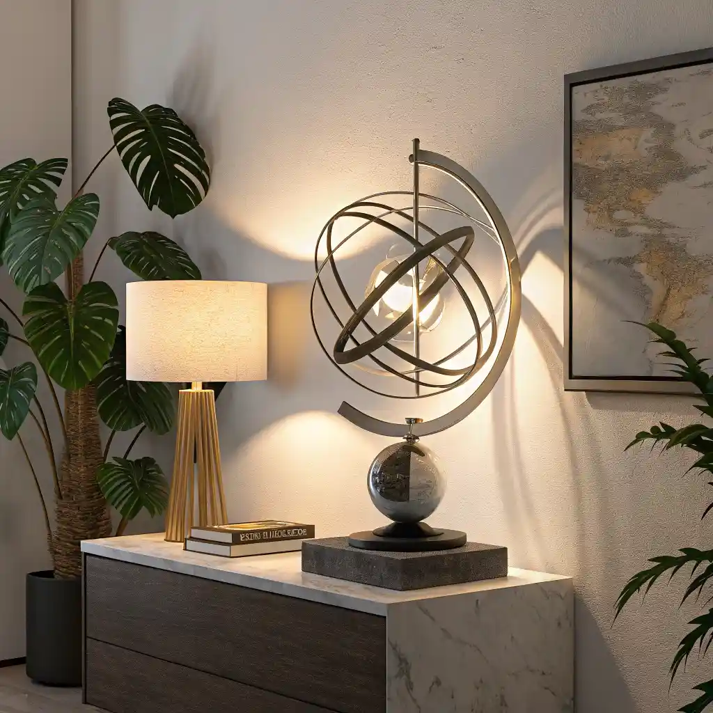 Display of kinetic sculptures in metal, wood, and mixed media.