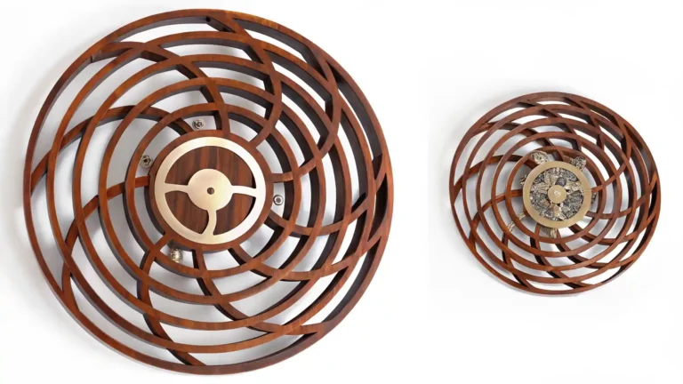 Modern kinetic sculpture wall art in motion with abstract design.