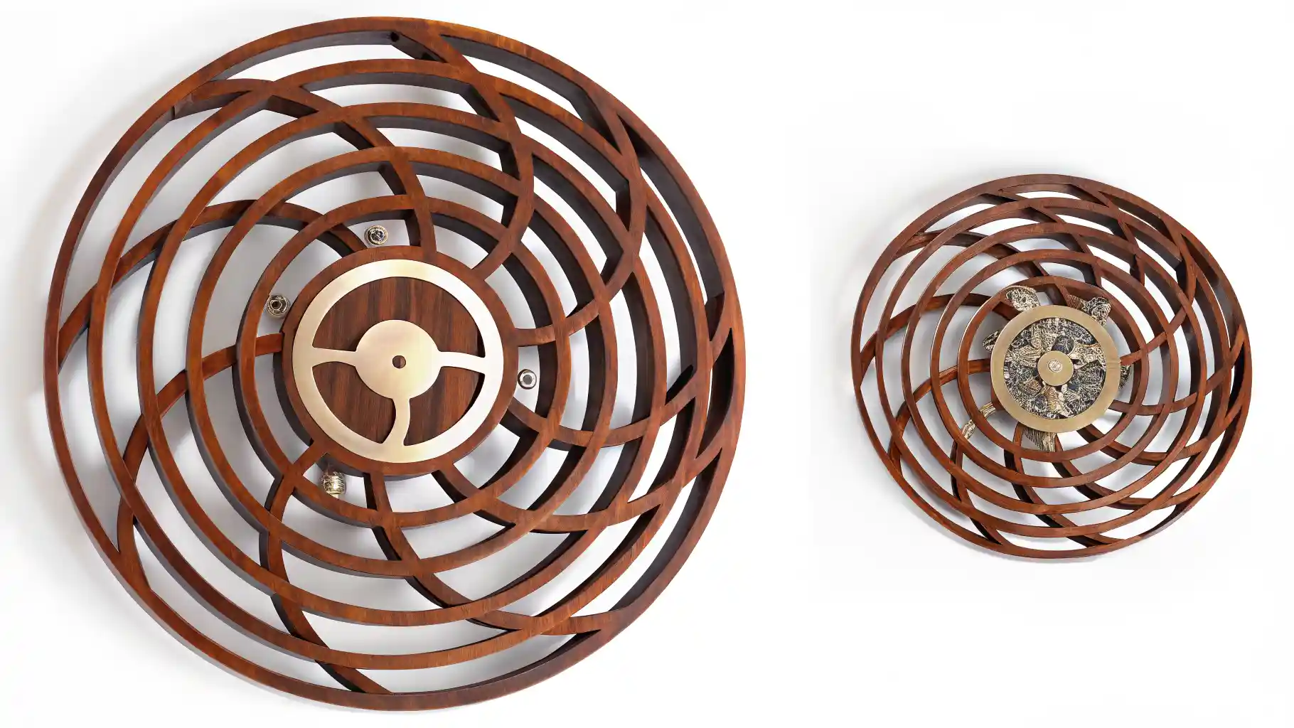 Modern kinetic sculpture wall art in motion with abstract design.