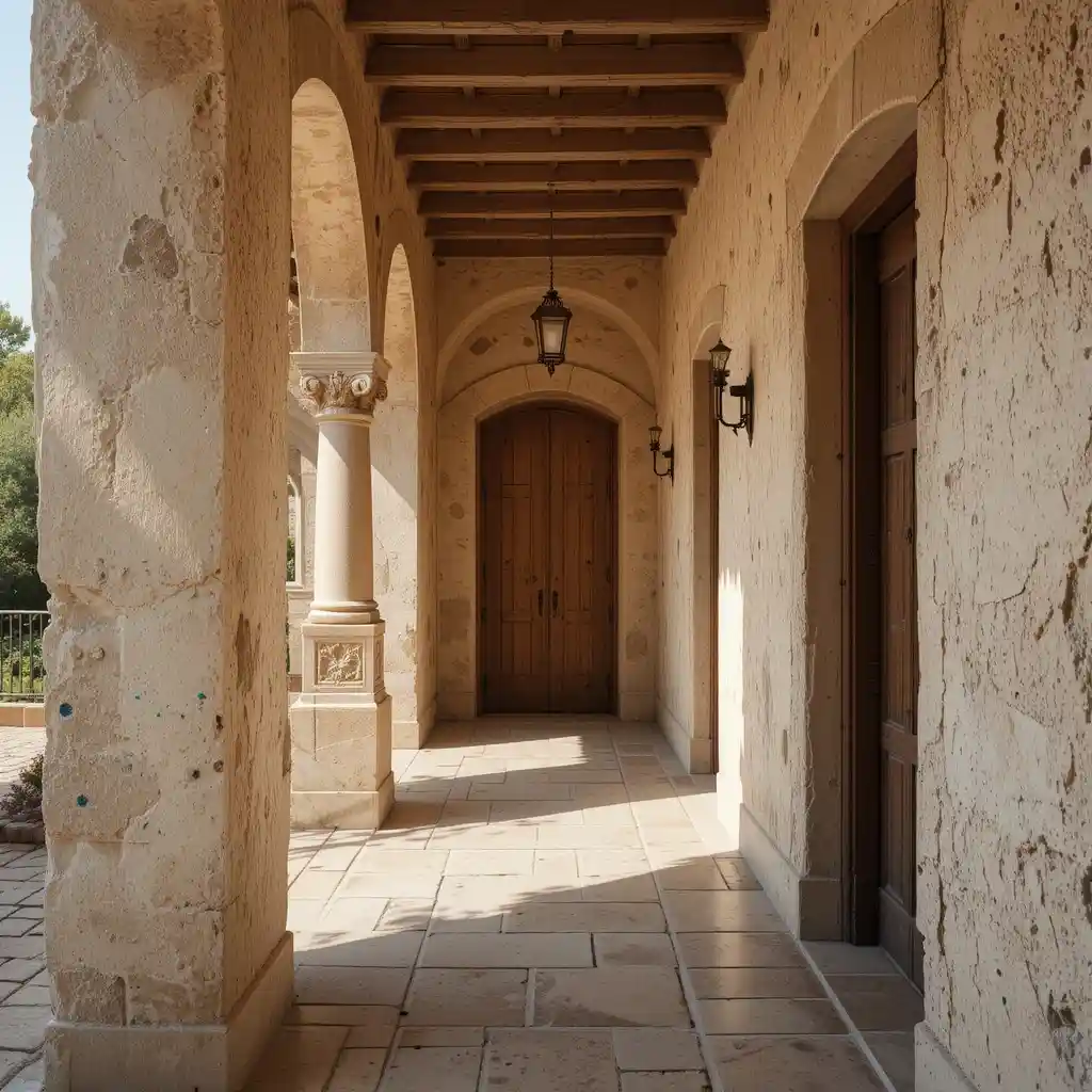 Tuscan hallway featuring Mediterranean plaster wall texture