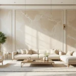 Elegant living room with plaster wall texture feature wall