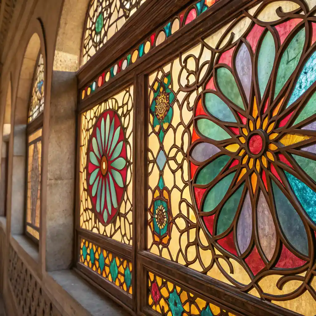 Intricate stained glass wall art decor with vibrant colors