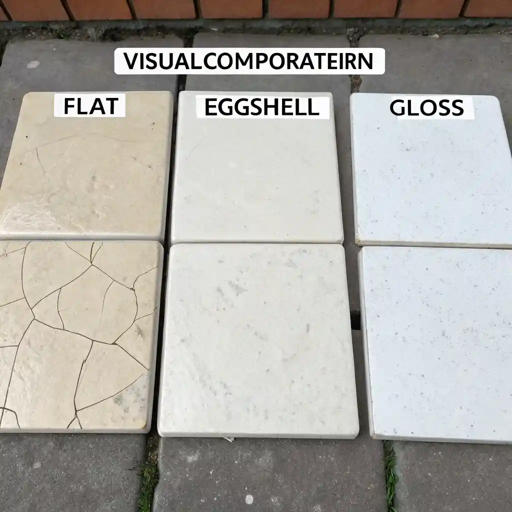 Paint finish comparison showing flat, eggshell, and gloss surfaces