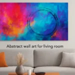 Modern living room with abstract art above sofa, showcasing contemporary design.