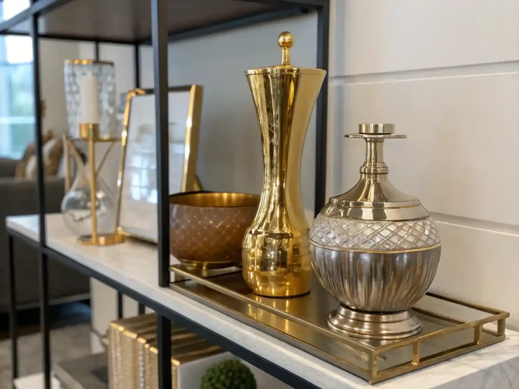 Mixed metal decor combinations, including gold, silver, brass, and chrome.