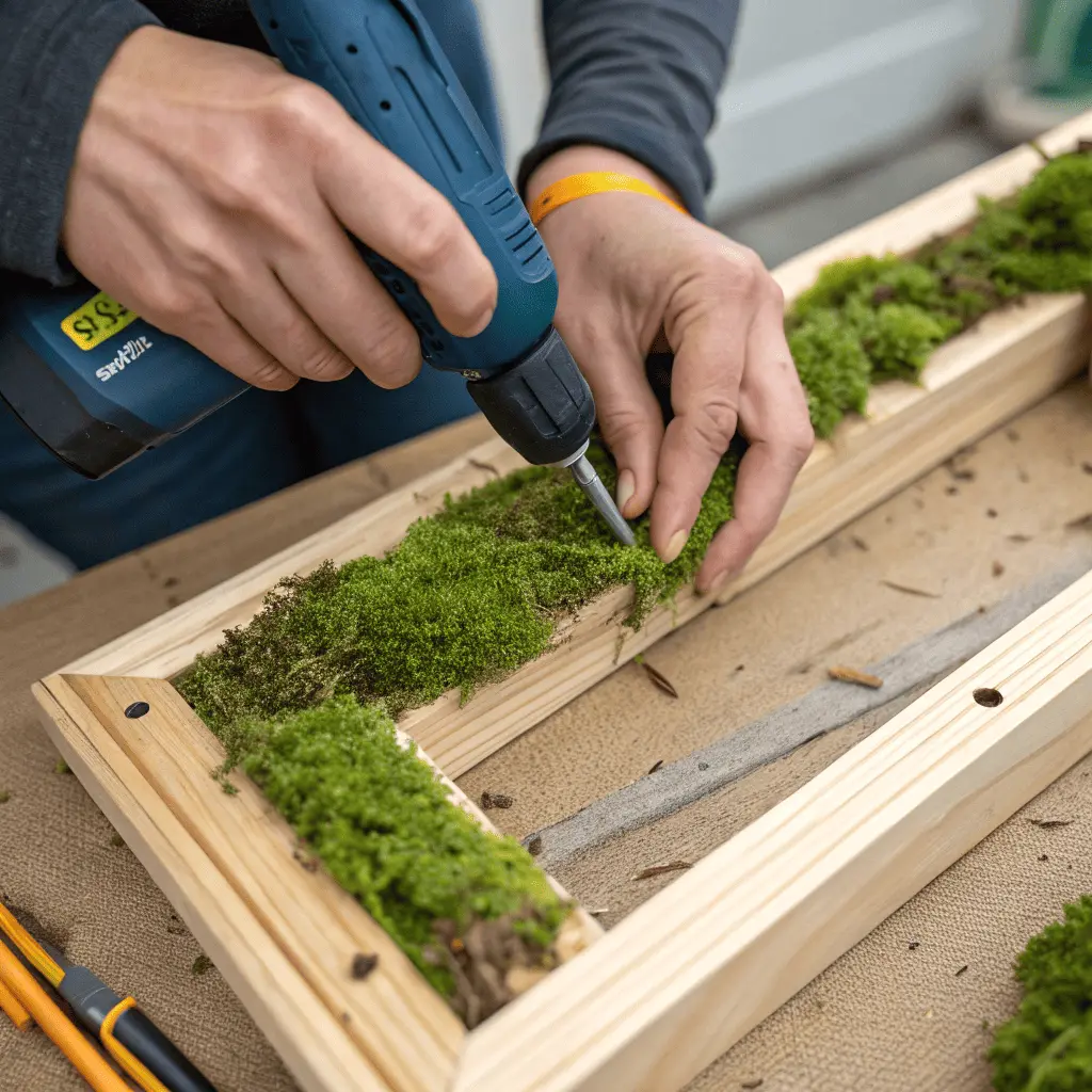 Attaching Moss to a Wooden Frame for DIY Wall Art