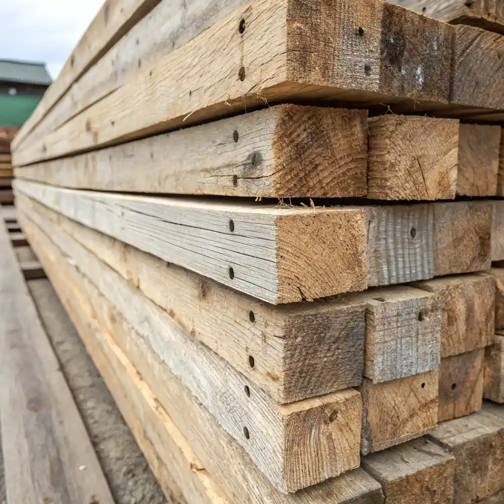 Stack of weathered reclaimed barn wood