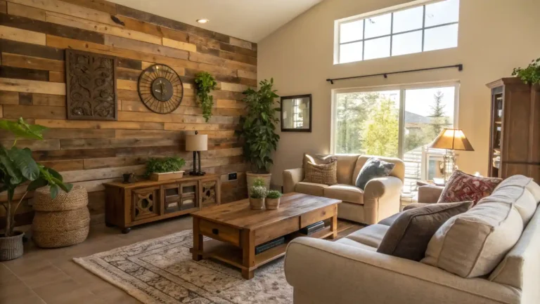 Reclaimed wood living room with rustic charm