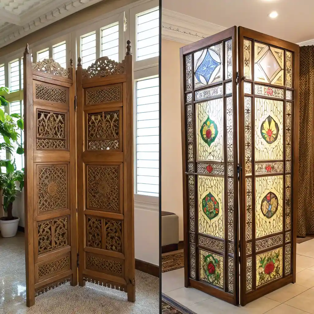 Stained glass partition compared to traditional room divider