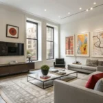 Modern artwork displayed in a contemporary living room.