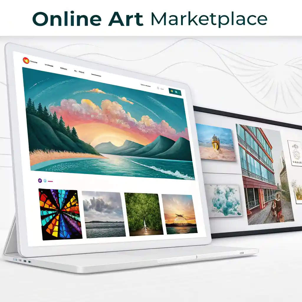 Buying modern artwork online through an art marketplace.