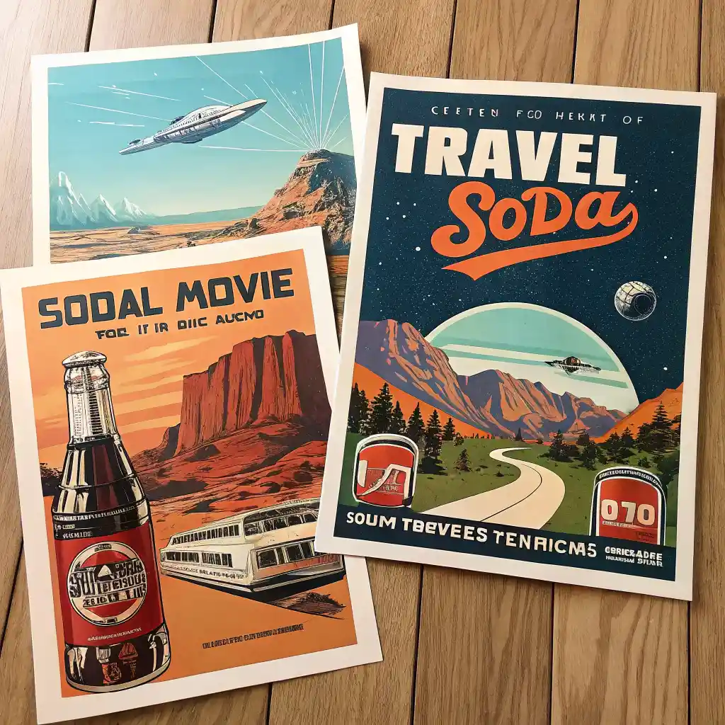 Various types of retro posters laid out showing different styles and eras