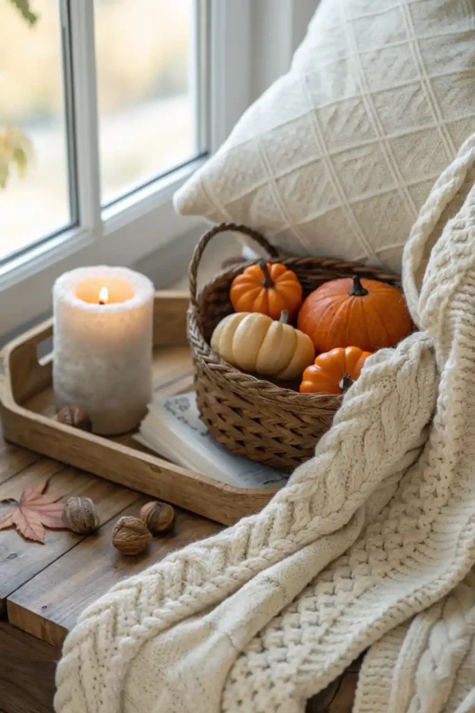 Fall Decor Ideas examle Flat-lay autumn palette with terracotta, olive, beige, and rust tones.