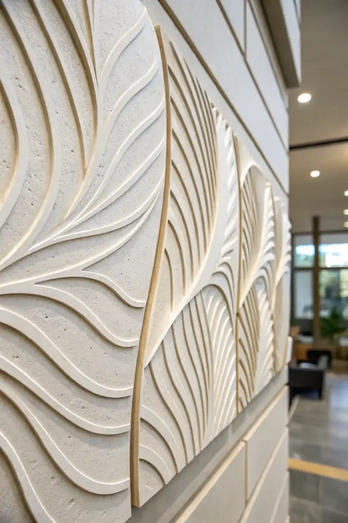 Close-up of modern plaster wall art texture