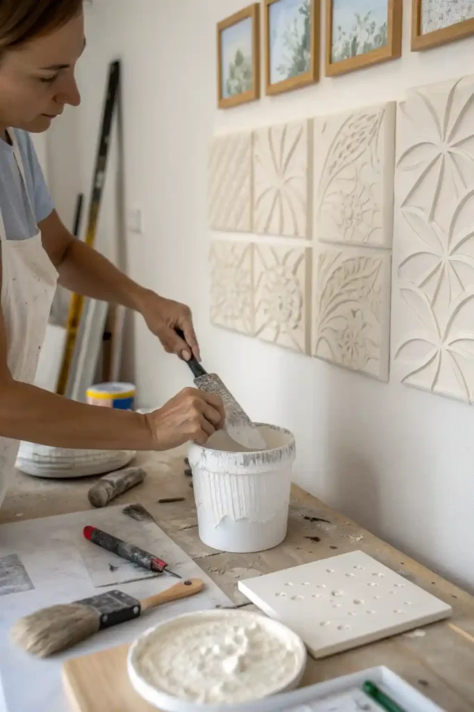 DIY modern plaster wall art in progress