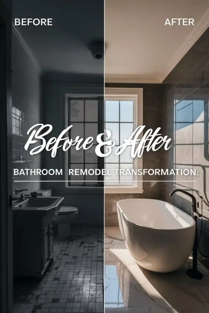 Comparison of old vs new bathroom after remodeling.