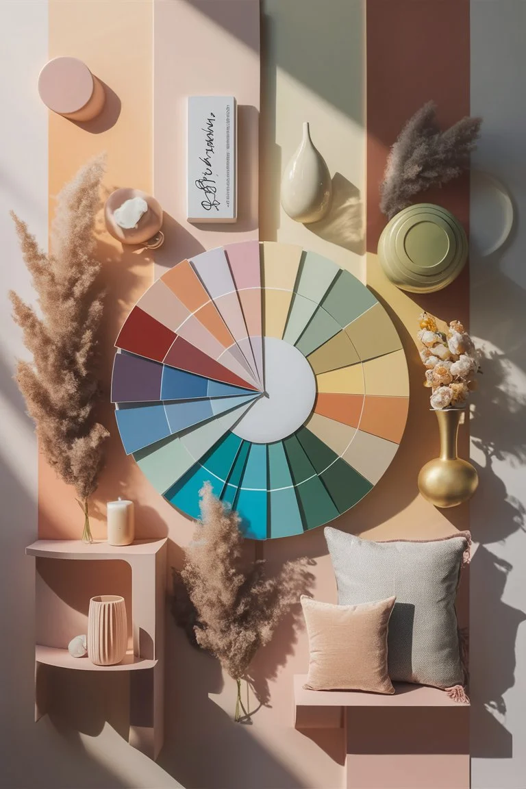 harmonious color palette gradients with warm, pastel, and neutral tones for modern interiors