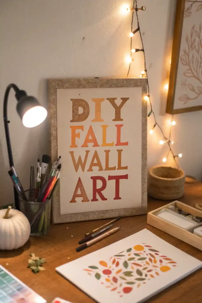 DIY fall wallpaper printed as wall art