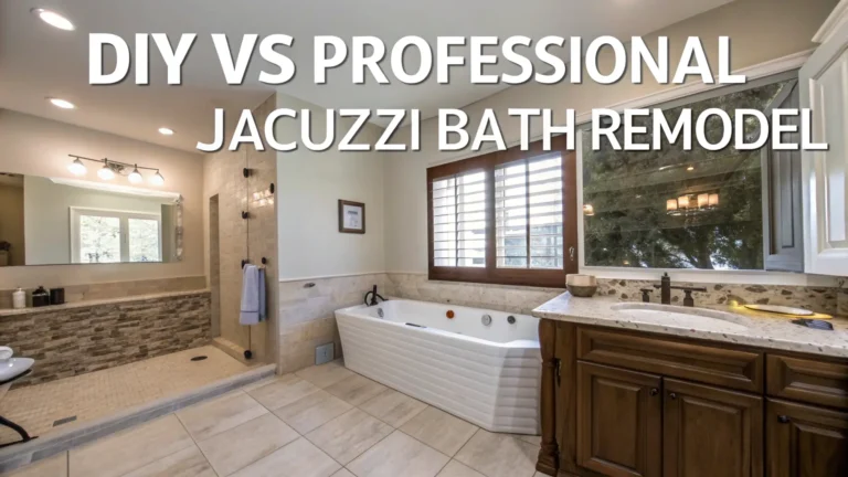 Jacuzzi bath remodel showing DIY tools and professional finishes in a modern bathroom.