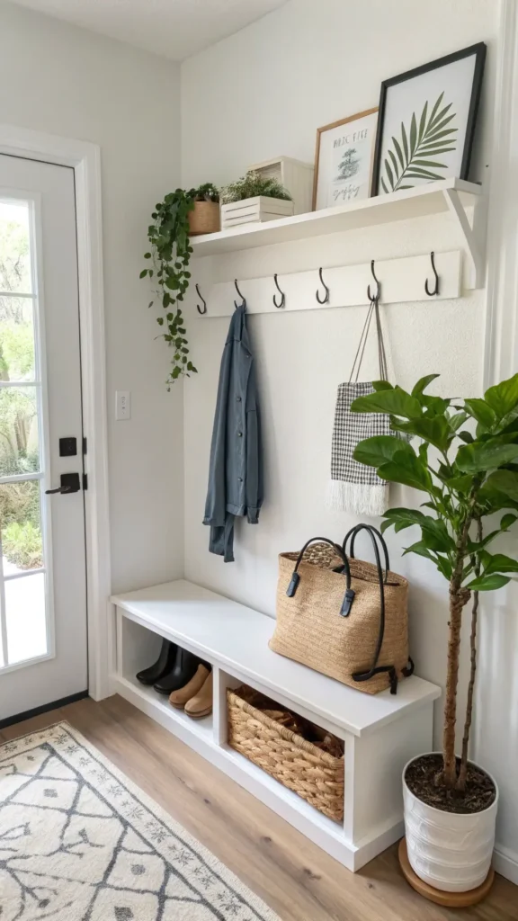 Small entryway ideas with narrow console table and mirror for a functional design